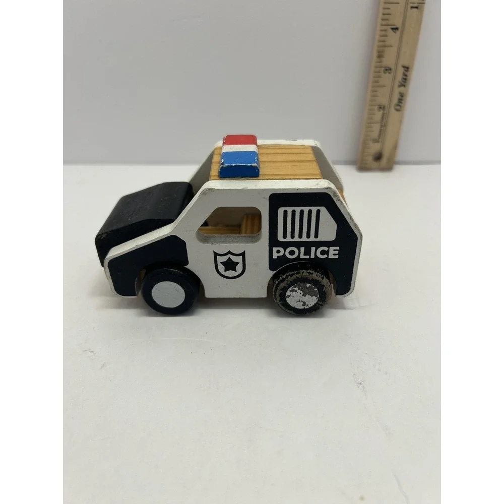 Aldi White Black Police Car Toy Small Wood Vehicle Kids Cute Fun Play 2018
